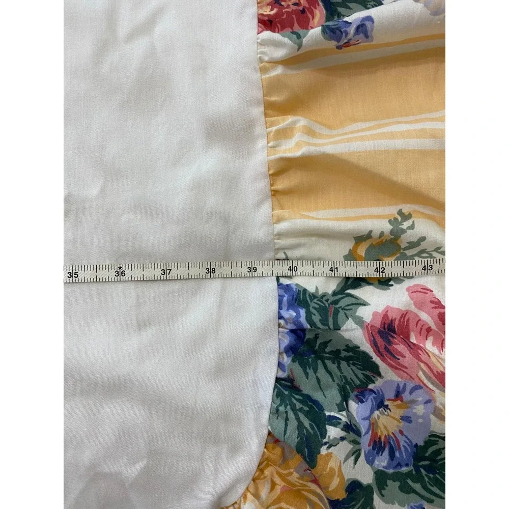 Vtg‎ Twin Bedskirt Floral Shabby Cottage Farmhouse Yellow Stripes Roses Peony